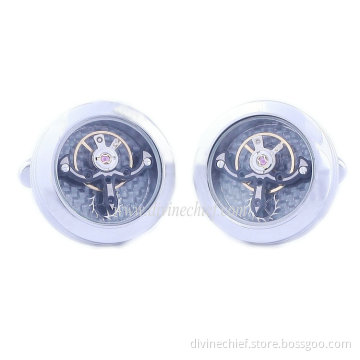 Round 316L Stainless Steel Cufflinks Factory Customize Tourbillon Movement Cufflinks
